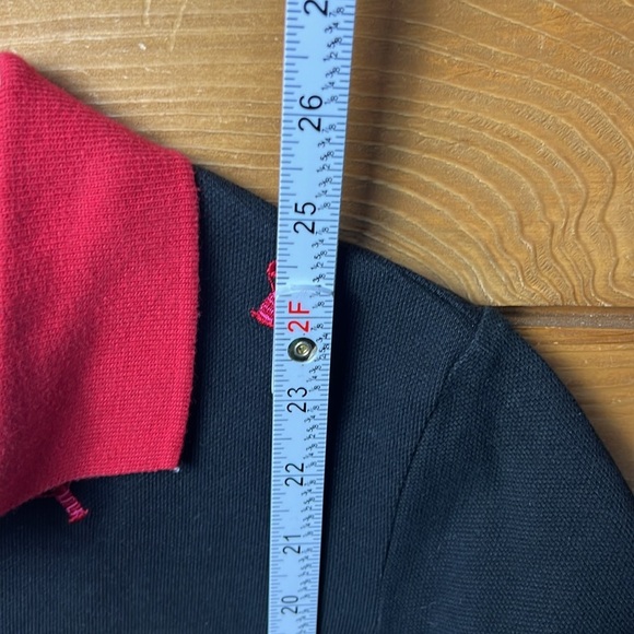 Quacker Factory Women Black Polo Shirt XS Red Collar Lobster Embroidery Short Sl - Picture 6 of 8
